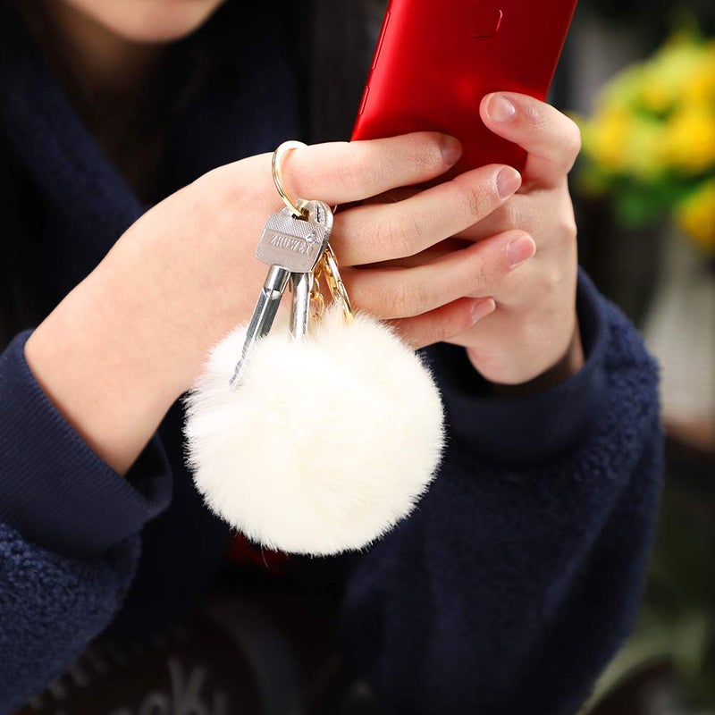 Soleebee Soft Artificial Rabbit Fur Keychain Plush Ball Key Ring Cute Pom Pom Bag Charm for Women Girls (Beige) - Image 4